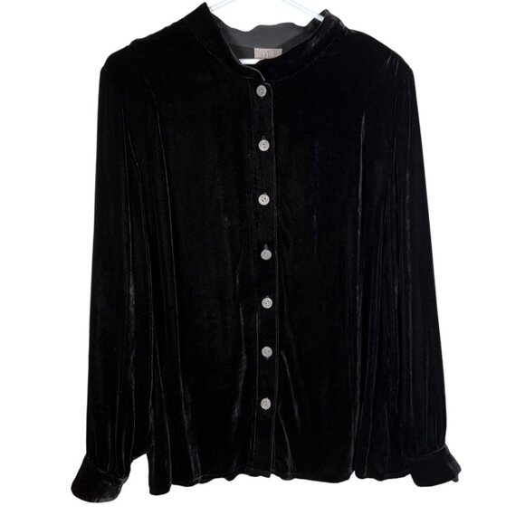 J. Jill Women’s Black Velvet Blouse LP Petite – Quiet Luxury Minimalist Holiday - Picture 2 of 9